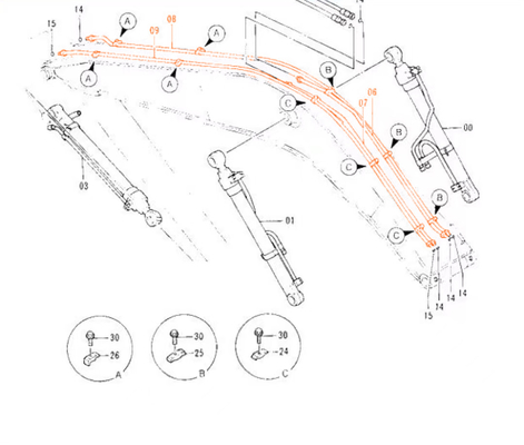 HITACHI 120 ZAX120 に適用 配送バルブのための掘削機水力シリンダーパイプ